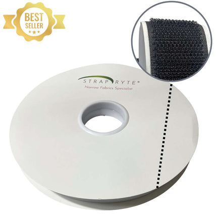StrapRyte Cintas de gancho y bucle 16 mm / Negro / Gancho (Macho) Cinta tipo velcro adhesivo StrapRyte® - Hotmelt Pro (Extrafuerte)